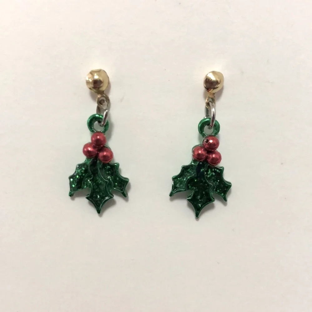 Christmas holly earrings